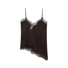 Cami Tops Black Lace V Neck Patchwork Sleeveless Y2K Style for Women - Short Brown Top