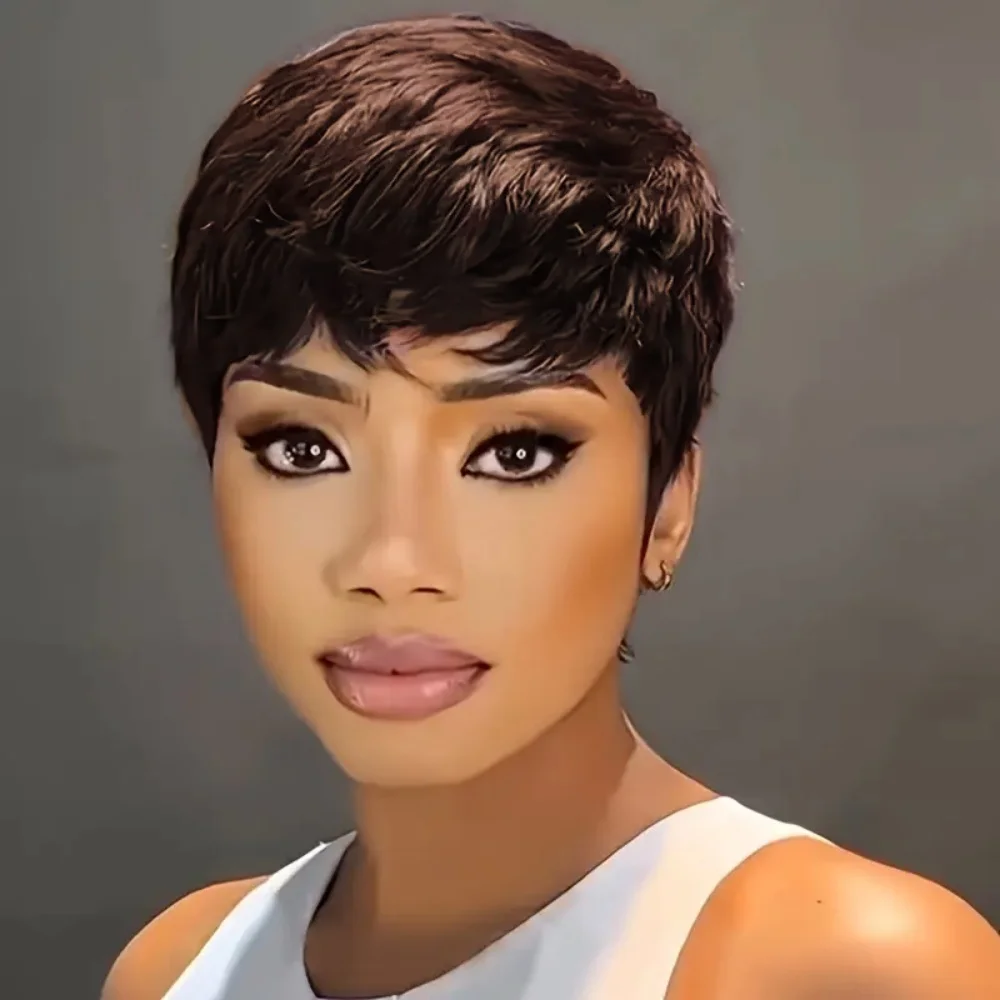 6-Inch Pixie Cut Wig with Bangs in Vibrant Red 99J Burgundy Brazilian Remy Human Hair wig