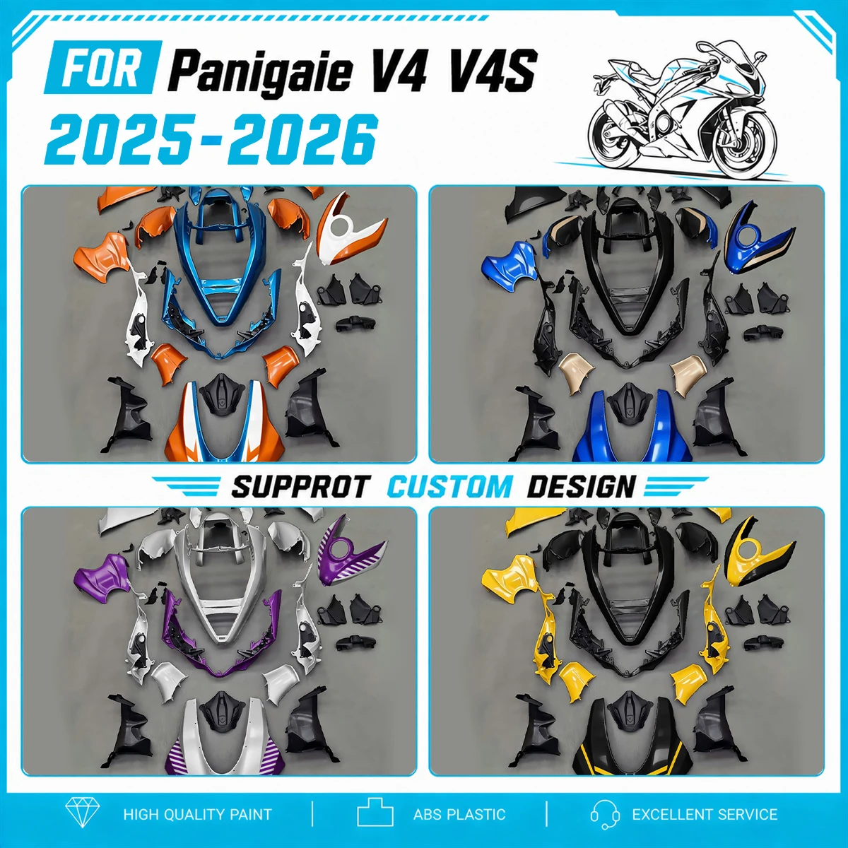 Fairing Kit Injection Molded Full Cowling Panels for Panigaie V4 V4S 2025 2026 25 26 Fairings Bodywork New