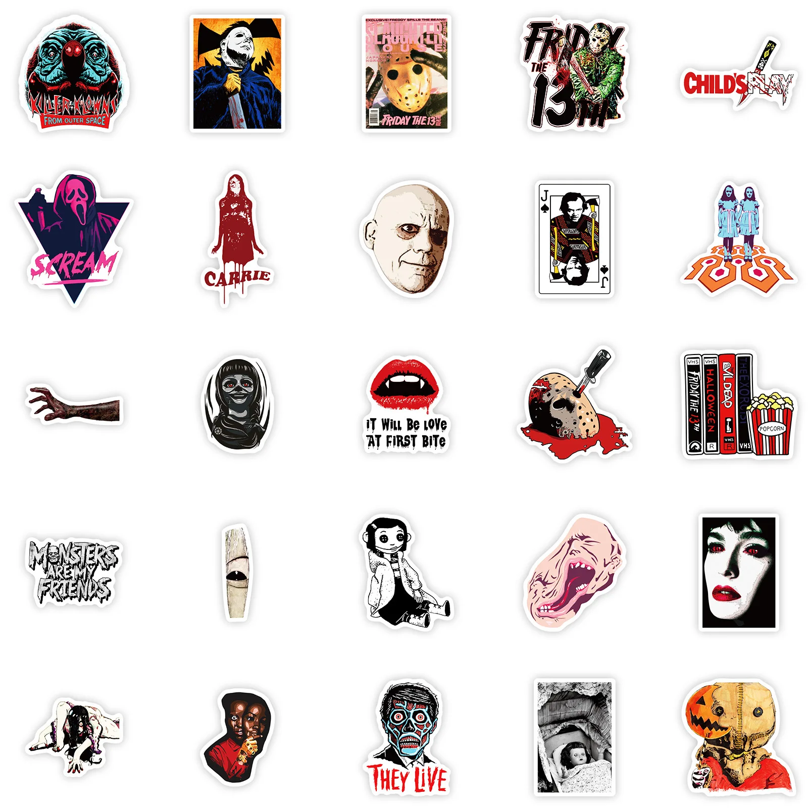 10/30/50PCS Mixed Horror Thriller Movies Stickers Halloween Graffiti Decals Decoration Laptop Helmet Motorcycle Skateboard