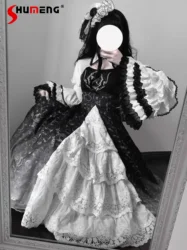 Original Design Gothic Lolita Suspender Dress and Long Sleeve Top Set Two-piece Female Cosplay High Waist Slim Long Dress Set