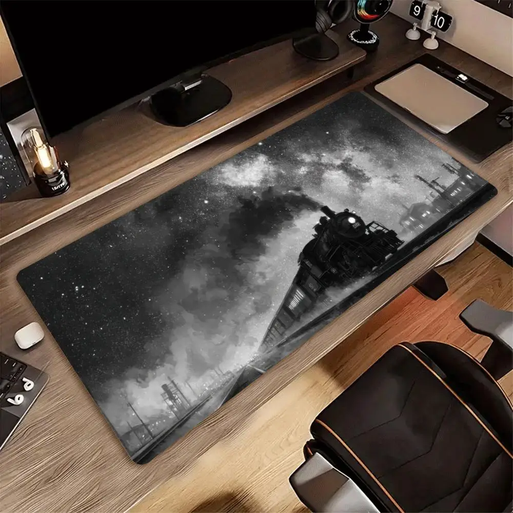 XXL Gaming Mouse Pad Vintage Steam Train Railway Star Night Art Deskmat Non-Slip Rubber Large Computer Keyboard Desk Mouse Mats