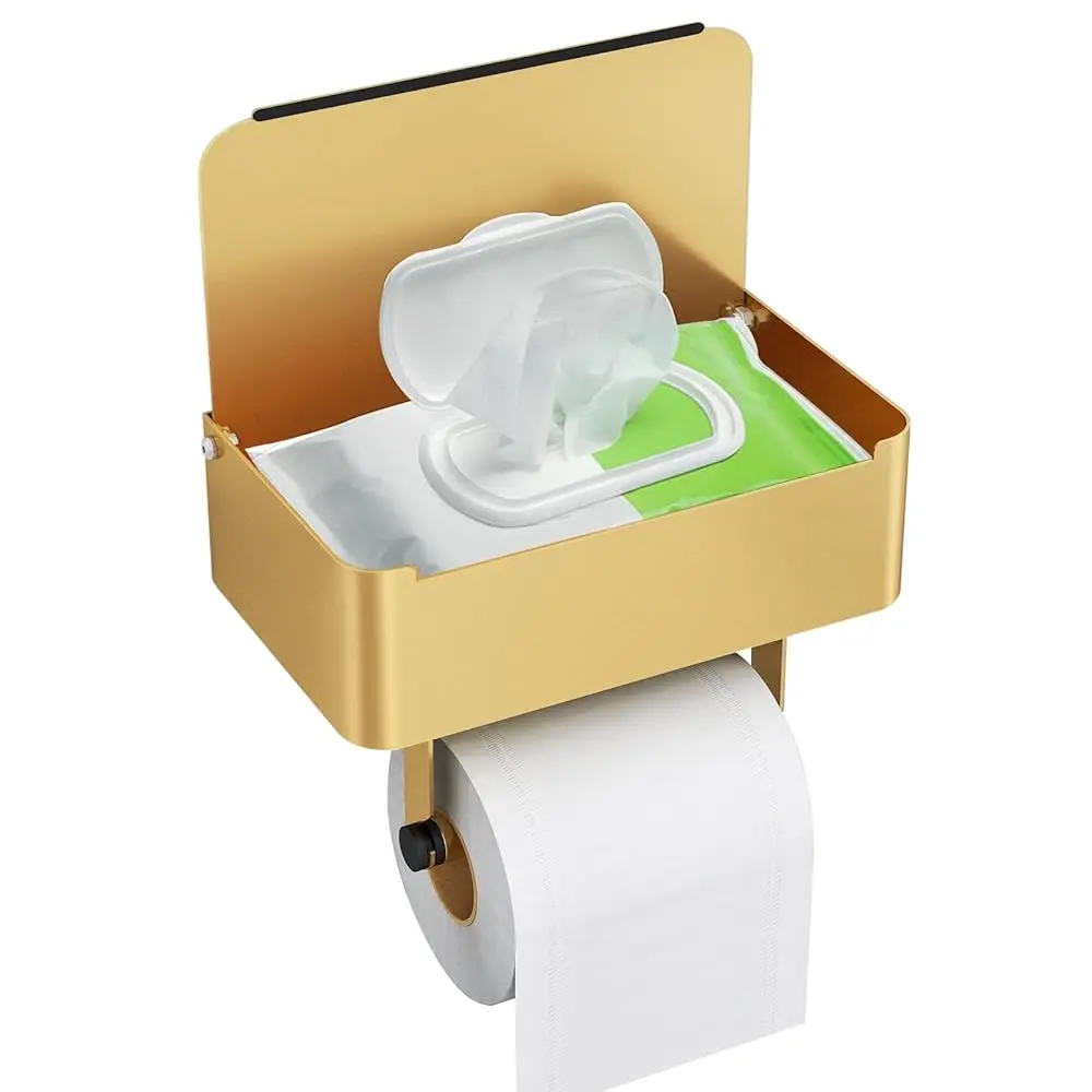 

Toilet Paper Holder with Shelf, Flushable Wipes Dispenser Fits for Bathroom Wipe Storage, Keep Your Wipes Hidden Out