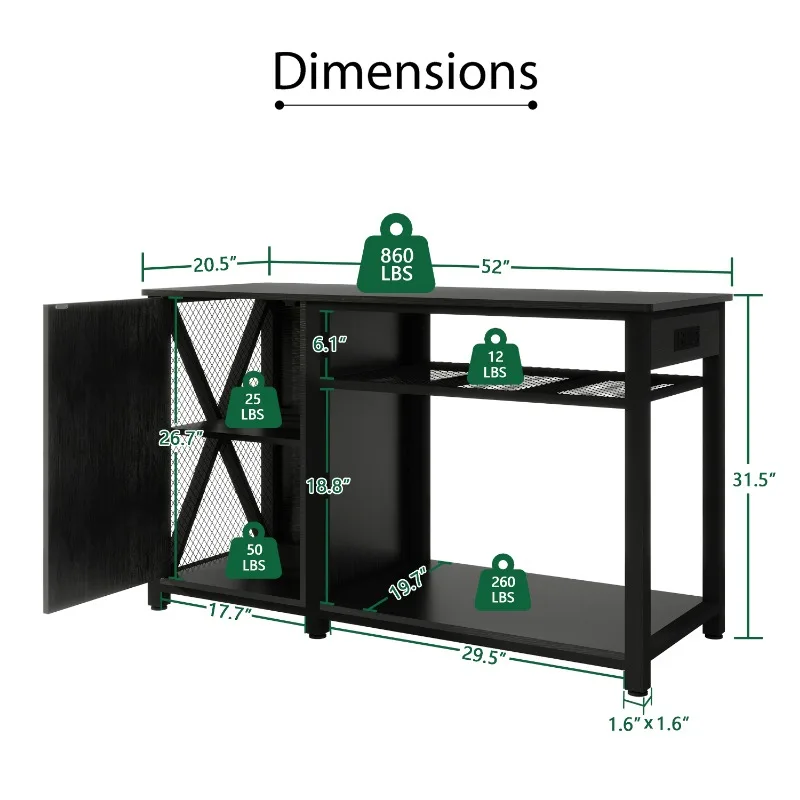 Heavy-duty 55-75 Gallon Aquarium Rack with Power Outlet Fish Tank Accessories Storage Cabinet 880 Lb Capacity