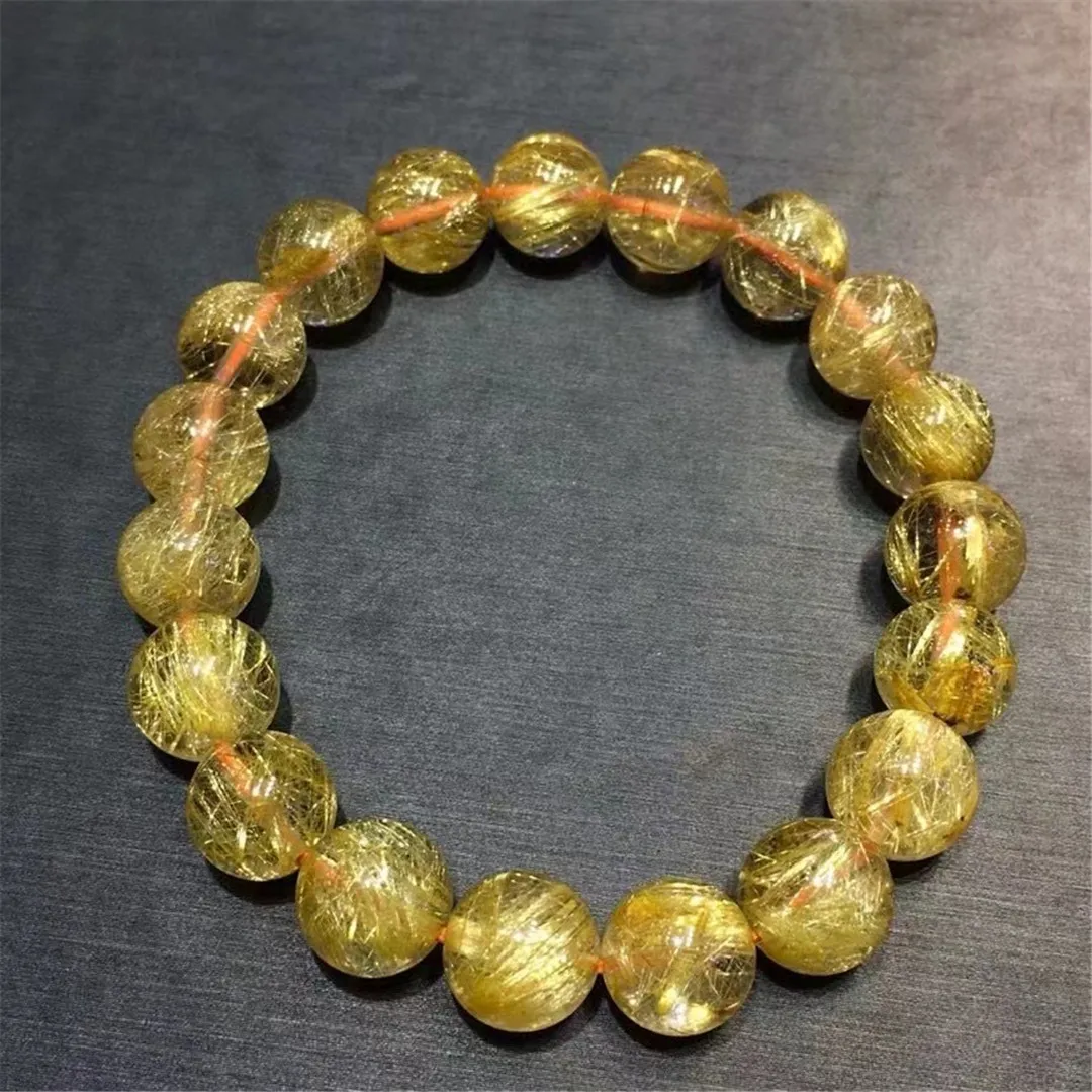 

10mm Natural Gold Hair Rutilated Quartz Bracelet Jewelry For Woman Man Beauty Crystal Beads Energy Gemstone Strands AAAAA