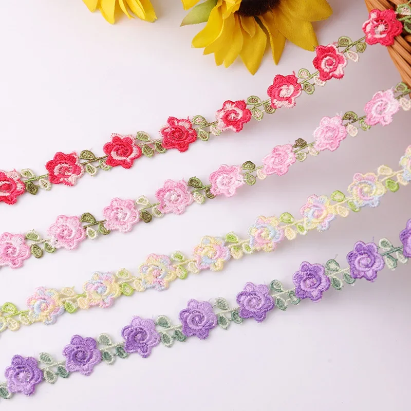 2Yards Embroidery Color Rose Lace Trim Barcode DIY Clothes Necklace Wedding Party Collars Sewing Handmade Decoration Accessories