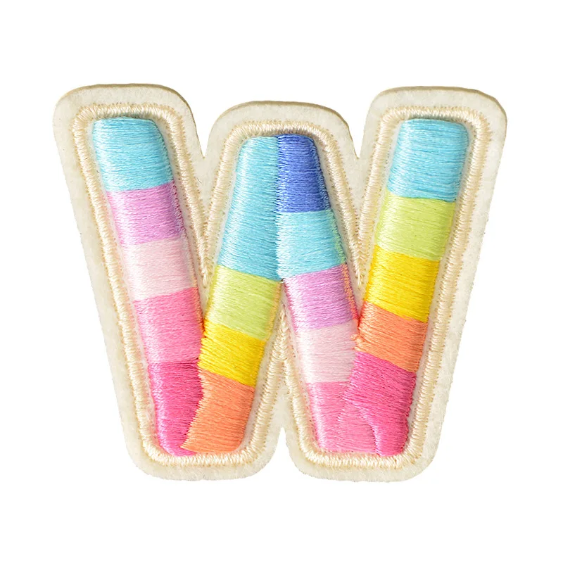 Lettere arcobaleno bastone ricamato su Patch Applique per borse di abbigliamento distintivo con nome fai da te accessori per toppe con alfabeto