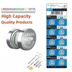 Batería de botón AG4 SR626SW para reloj, pila para Mini linterna, termómetro de juguete, LR626, SR626, 626SW, 377A, V377, 100 V, 2-1,5 piezas