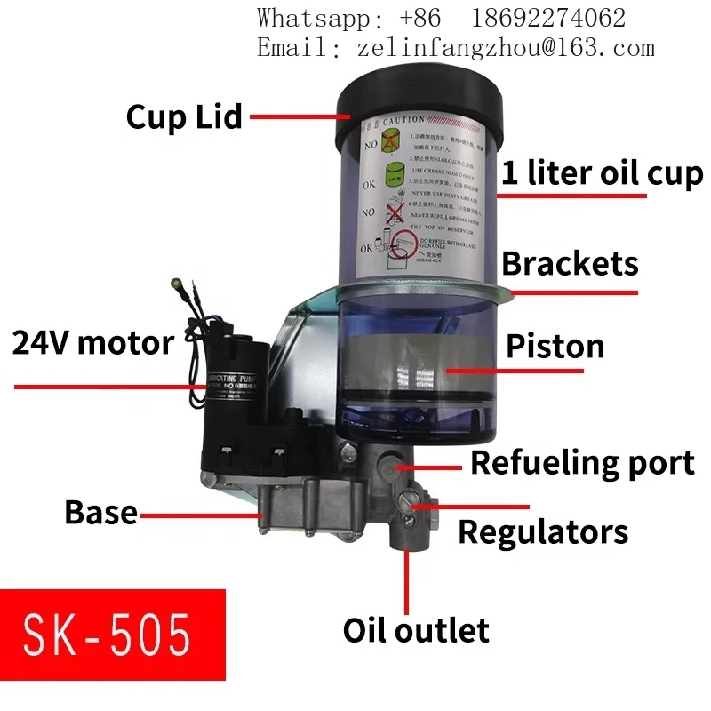 SK-505 24V DC Electric Piston Grease Pump 14.7MPa 2L Punch Press Lubricator for CNC Machine Industrial Heavy Duty OEM