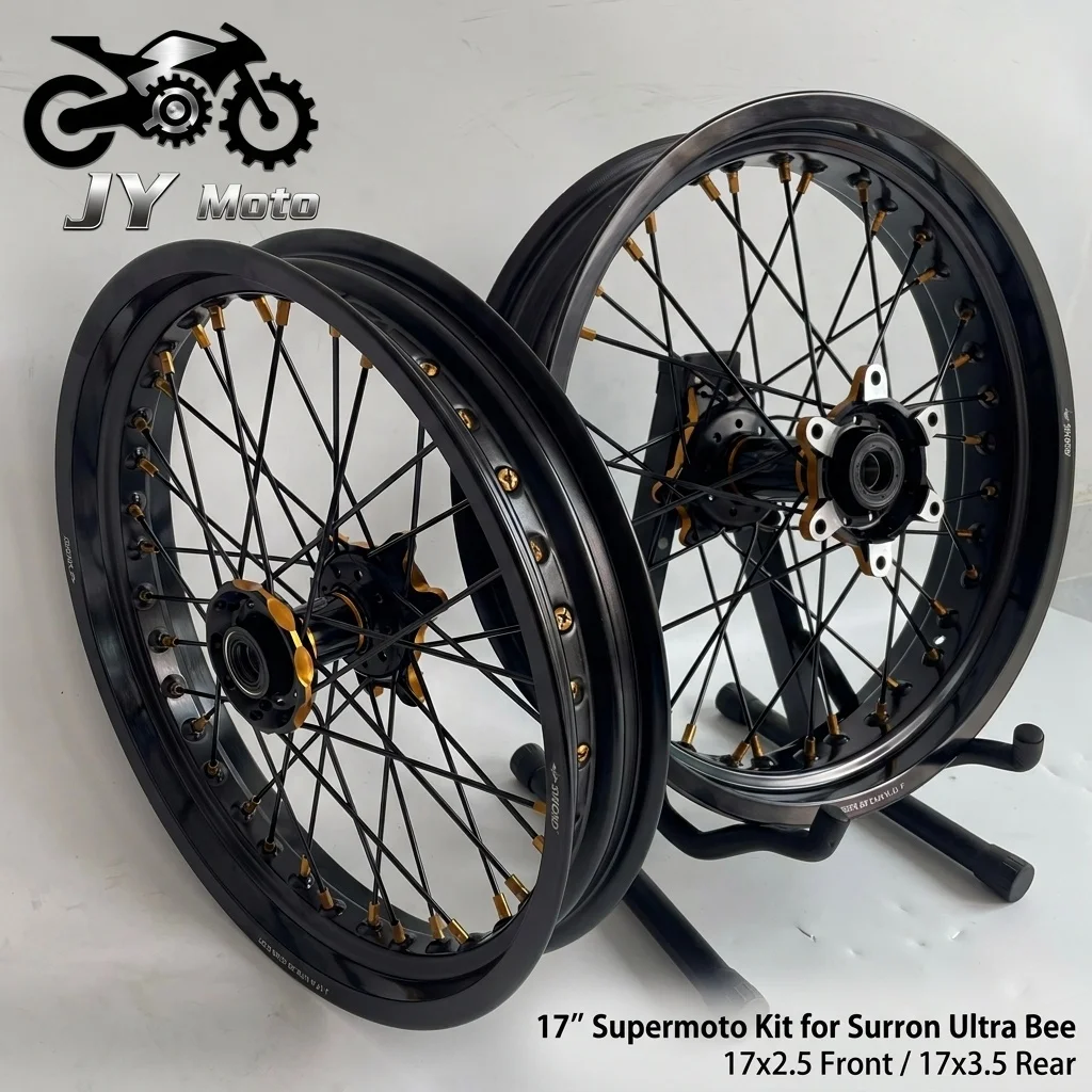 New Heavy Duty 17" Motard Rims For Ultra Bee 17x2.5 17x3.5 Black Gold CNC Hub Wheels Pack No Tires