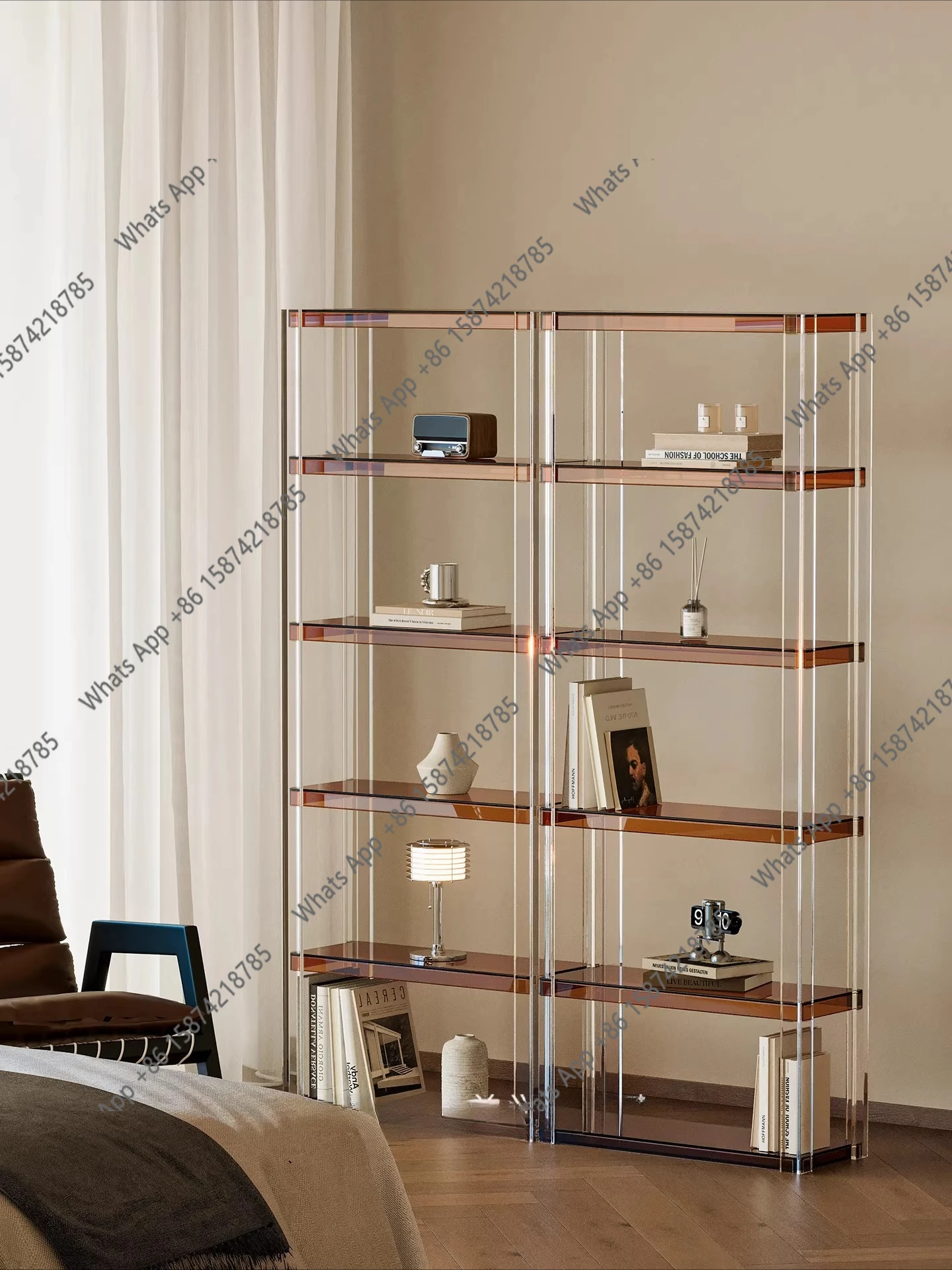 Bookshelf Advanced floor-to-ceiling shelf Bookcase integrated against the wall Storage combination Display shelf Ancient style
