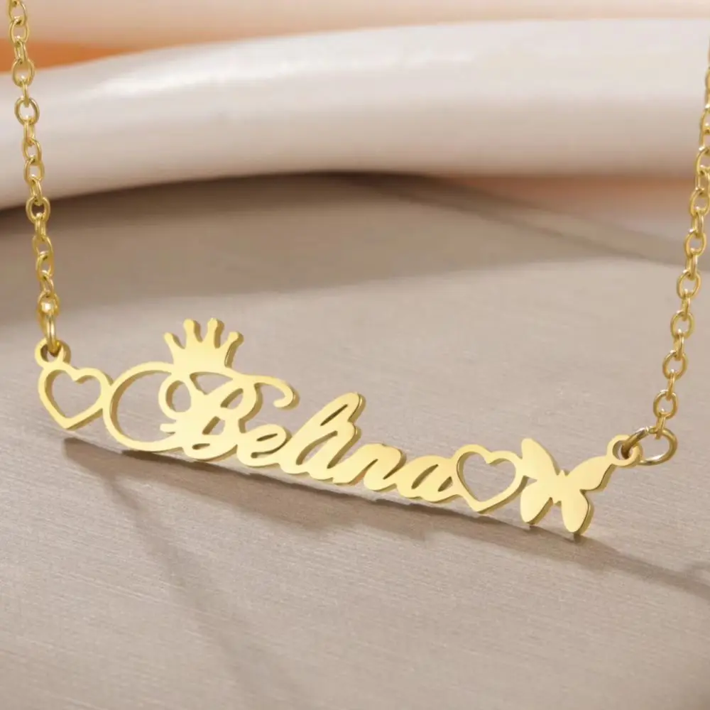 Personalized Crown Name Necklace Love Heart Butterfly Pendant Women Stainless Steel Jewelry Customized Birthday 2026 Trend Gifts