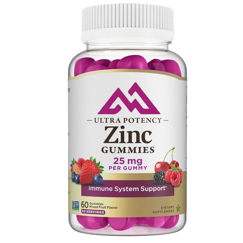 Adult vitamins containing 25mg zinc citrate provide immune support suitable for mixed fruit flavored vegetarians of both genders