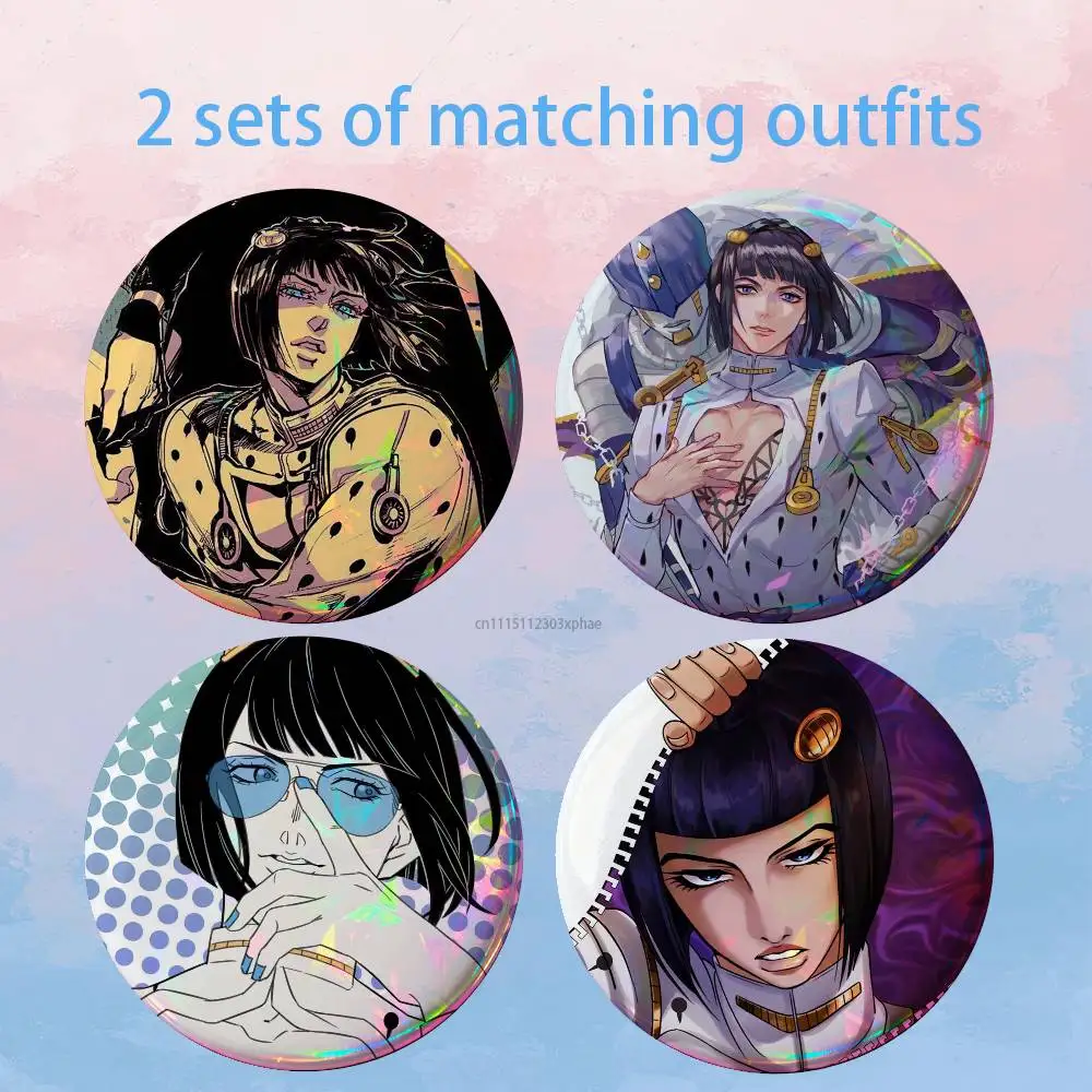 Bruno Bucciarati Jojo Sticker Finger HD Print Round Lapel Pins Pretty Derby 2 piece set Round Display Brooches Brooch Badges