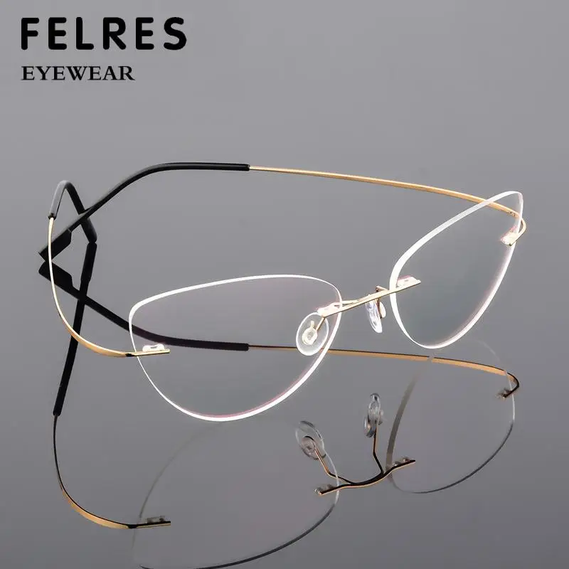 Boundless Titanium Alloy Cat Eye Reading Glasses Women Anti Blue Light Prescription Presbyopic Glasses Female Classic Readers