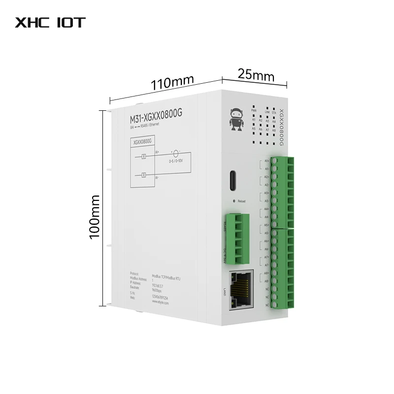 분산 원격 IO 모듈, 8AI 차동 전압 호스트 모듈, Modbus TCP/RTU 아날로그 스위치 수집, XHCIOT M31-XGXX0800G