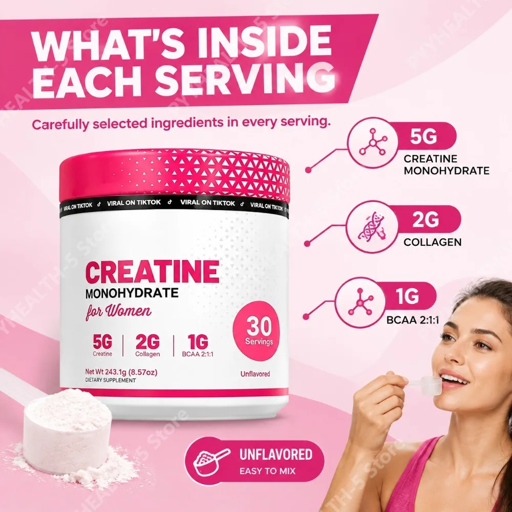 Creatine Monohydrate Powder with Hydrolyzed Collagen Support Workout Performance Muscle Recovery & Energy Levels Sugar‑Free 240g