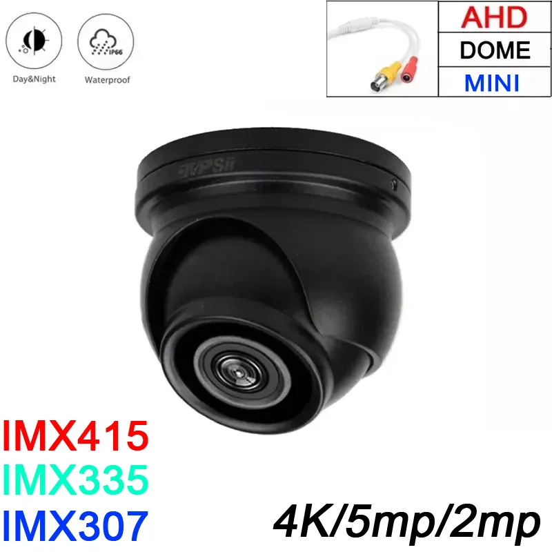 8mp IMX415 5mp IMX335 Cmos 12pcs Infrared Leds  Black Metal IP66 Waterproof Mini Hemisphere Dome Surveillance AHD CCTV Camera