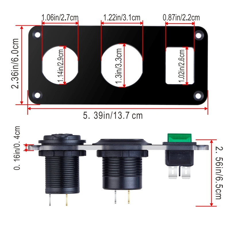 12/24V USB C Outlet Panel QC3.0 Car Charger Socket with Voltage Meter Quick Charge 3.0 Socket Power Outlet for 12V/24V Motorcyc