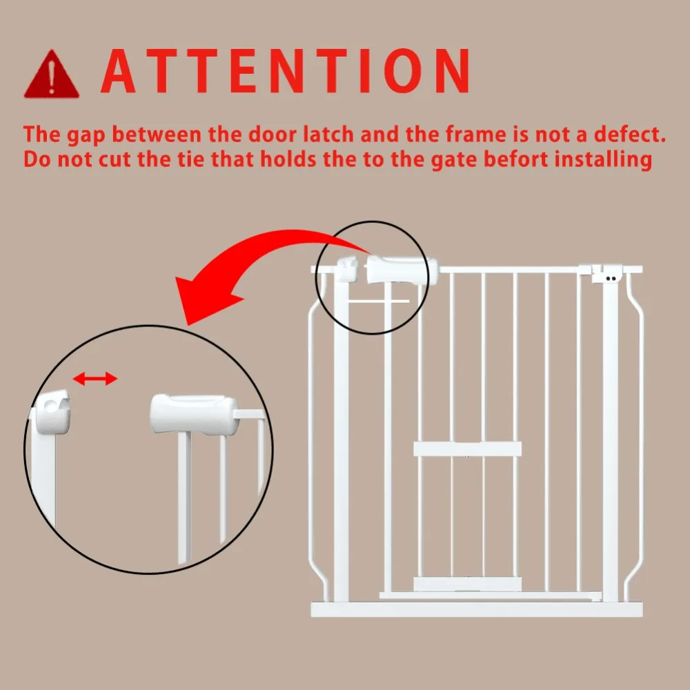 Baby Safety Gate with Cat Door,57"-66" Extra Wide Pressure Mount Pet Gate White Metal