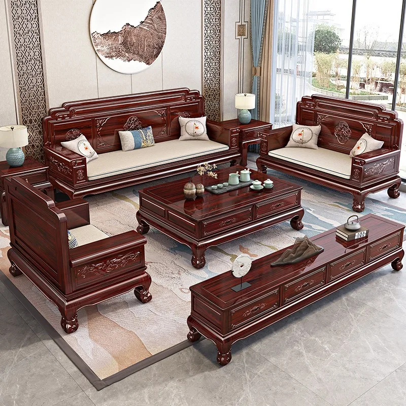 New Chinese style neoclassical rosewood solid wood sofa combination modern Chinese living room size apartment technology sand