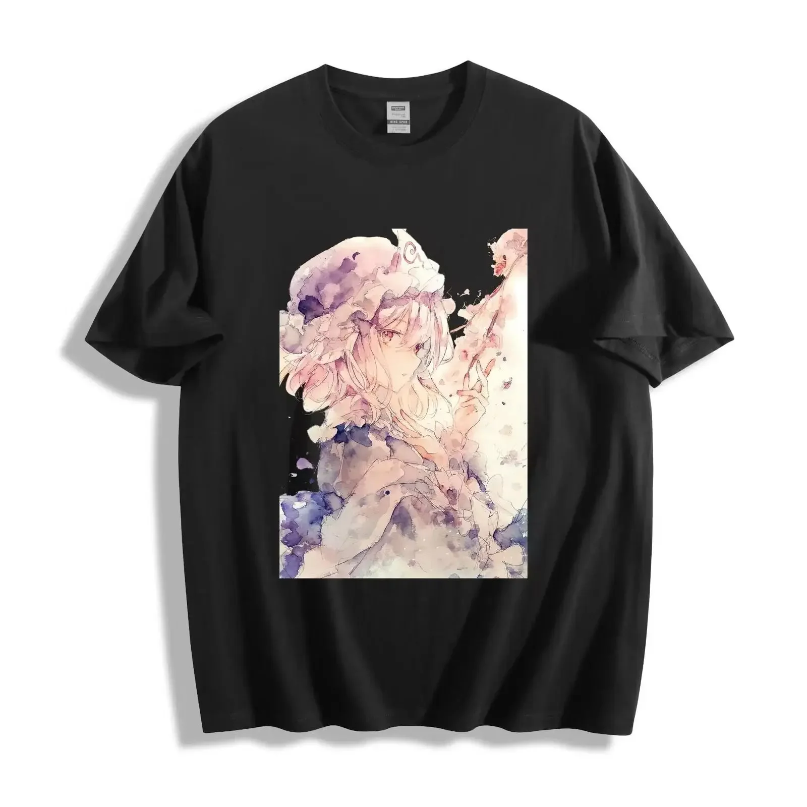 Touhou Project Yuyuko Saigyouji T Shirt Aquarell Portrait  vintage Washed homme streetwear Stretched Soft Slightly