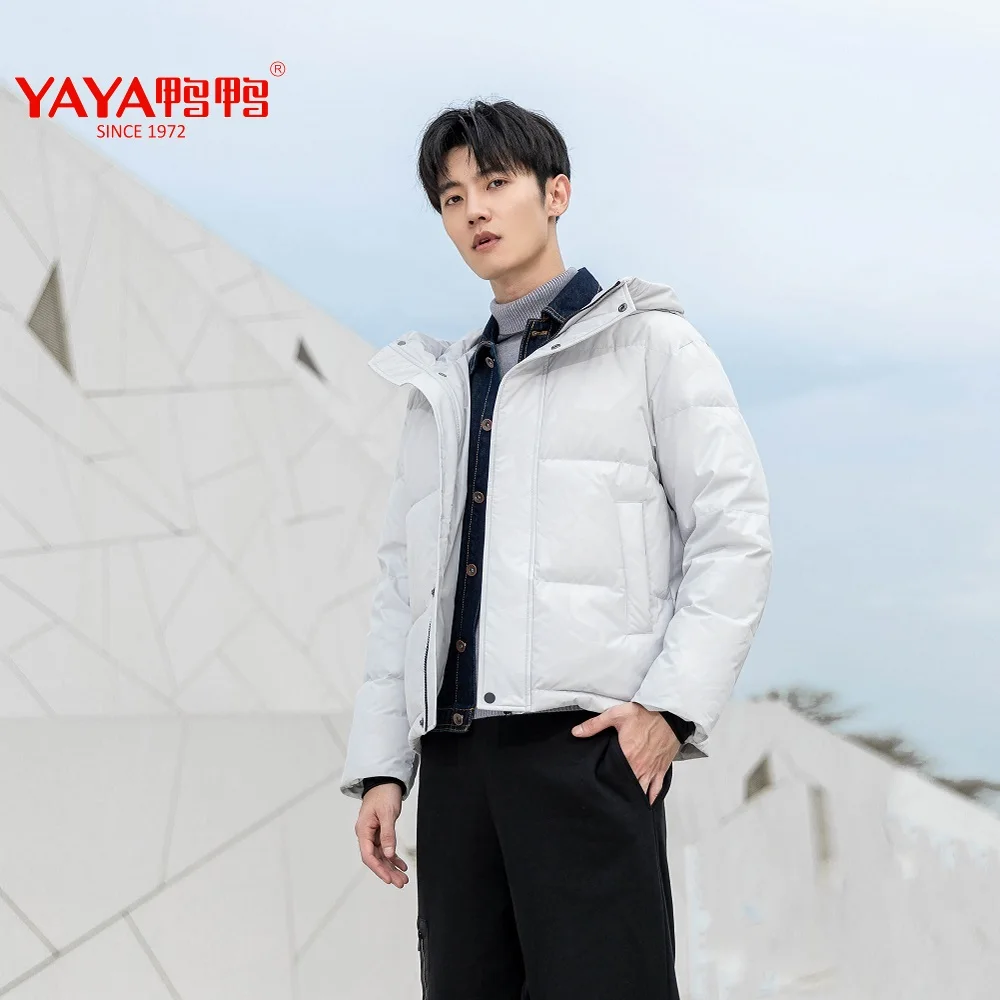 YAYA 2024 Winter Man 90% Duck Down Jacket  Hooded Puffy Thick Short Coat Light-rain ProofWindbreak Outwear