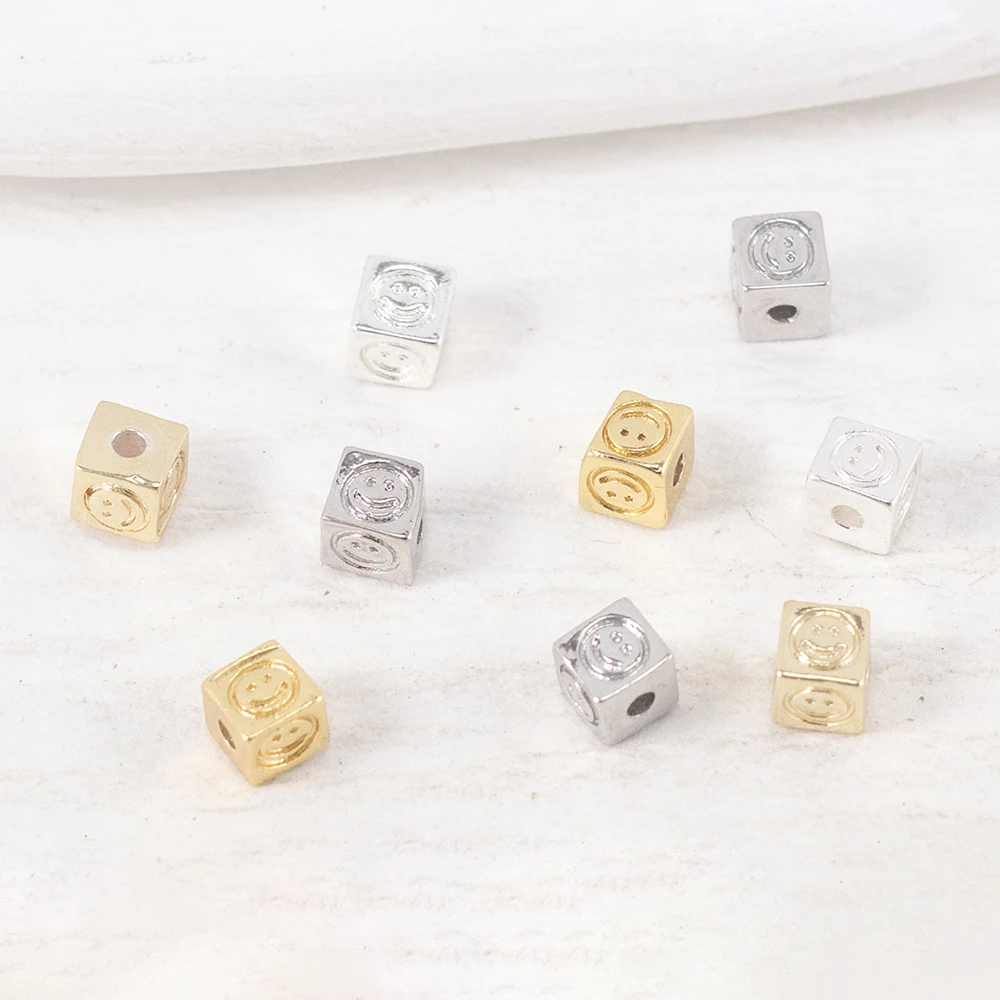 

20pcs Brass Square Spacer Beads Cute Smile Face Silver and Gold Color Plated 4mm Diy Jewelry Bracelet Necklace Findings