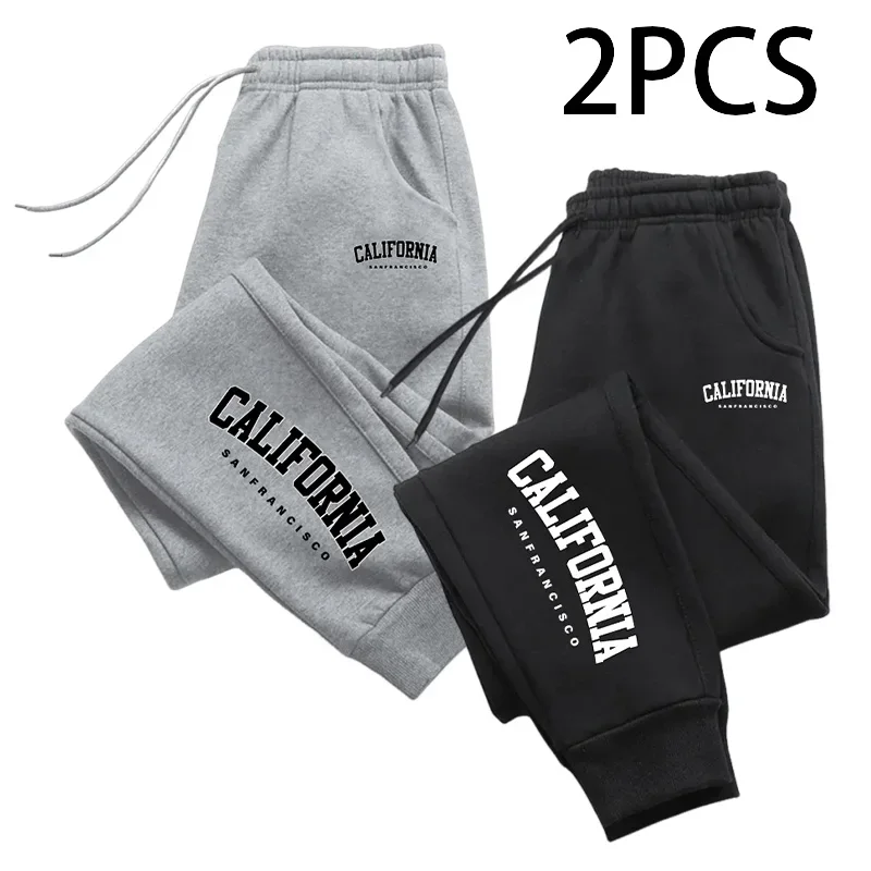 

2pcs of 1 Pack Men's Sweatpants California Fashion Casual Sporty Jogger Pants Autumn Winter Home Outdoor Comfort Trousers 2 in 1
