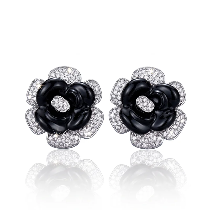 Elegant Rose Floral Post Earrings Enamel Glaze Big Flower Stud Earring Sparkling Zircon Women Retro Romantic Party Jewelry Gift