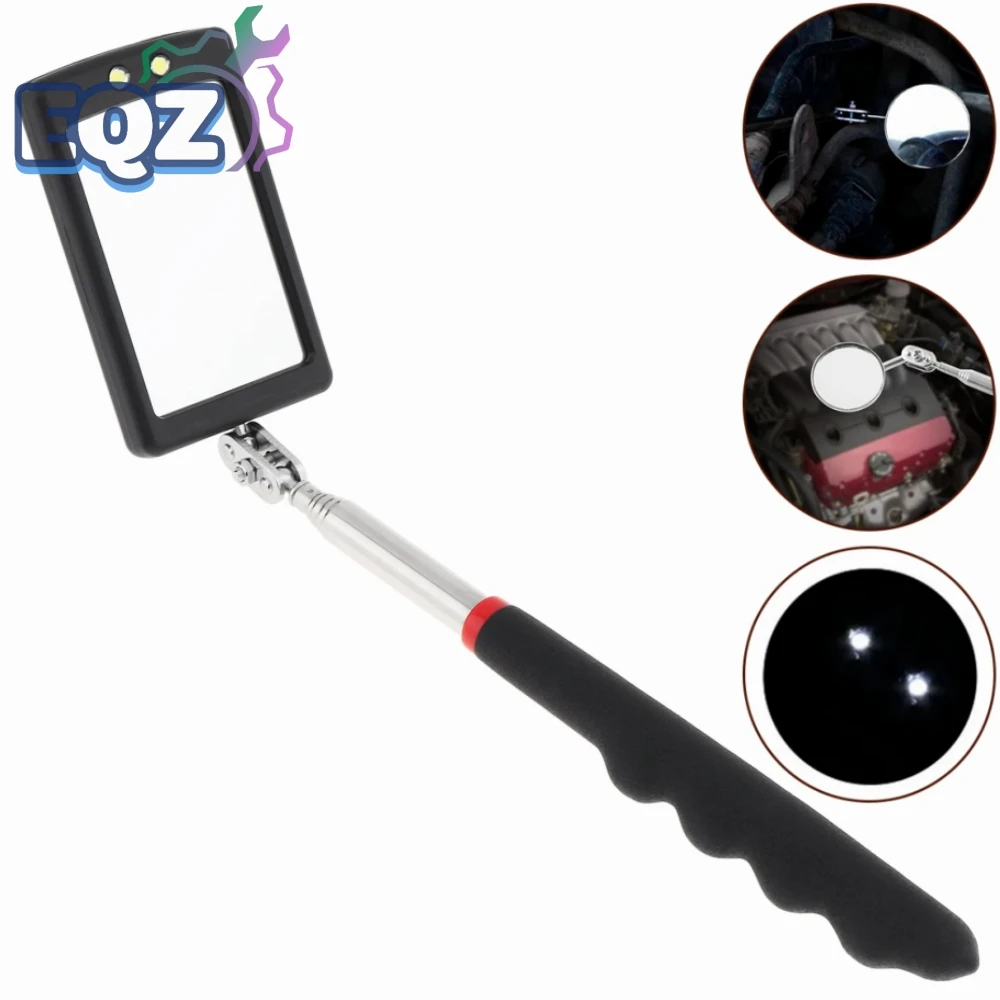 Car 360 Swivel Telescoping LED Light Flexible Inspection Mirror for Extra View Square Car Inspection Repair Tool Detection Lens