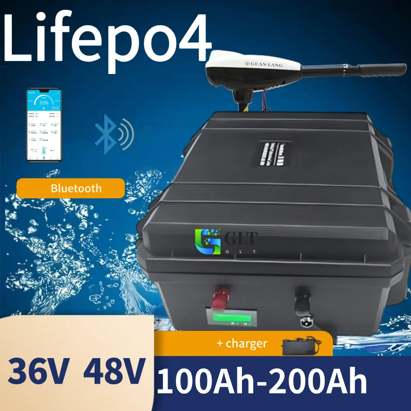 waterproof 48V 100Ah 200Ah 36V 100AH 150Ah lifepo4 lithium battery bluetooth APP for 5000w golf cart Tricycle + 10A charger 100K