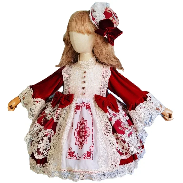 Handmade Christmas Girls Spanish Princess Dress First Birthday Dress New Year's Clothes Kids Dresses for Girls Eid Clothes