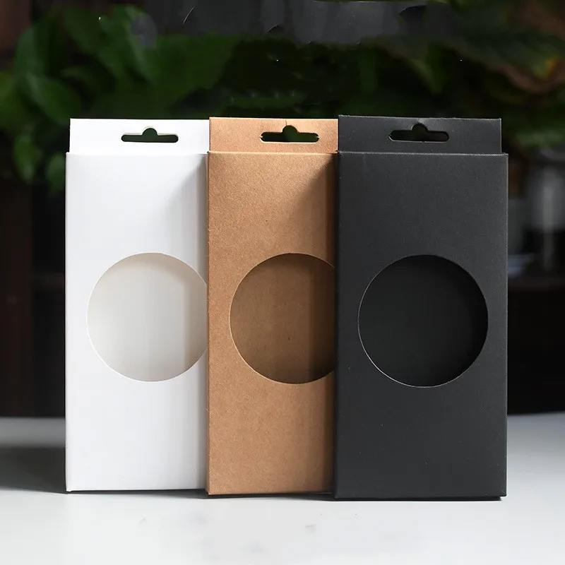 100pcs White Brown Black Cardboard Box For Phone Case Blank Packaging Box With Hollow Window Gift Boxes