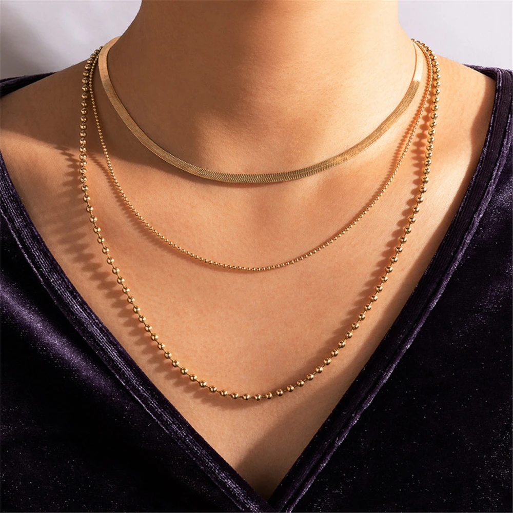 Vintage Fashion Multilevel Geometric Crystal Twist Snake Chain Set Necklace For Women Female Gold Plated Silver-plate Jewelry