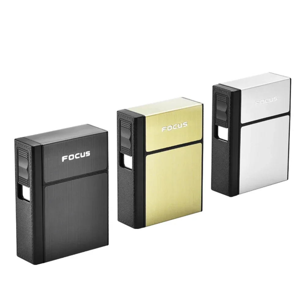 EDC Cigarette Case with USB Lighte Anti-riot 20 Stickers Metal Cigarette Boxes Split Rechargeable Gifts for Men