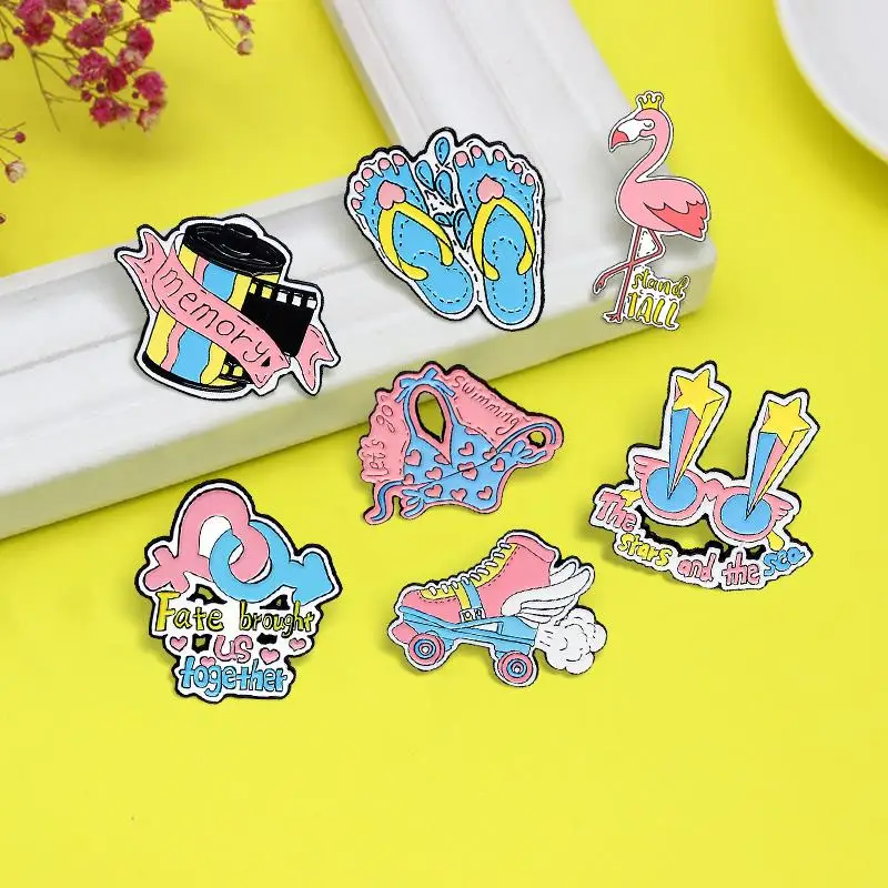 Bikini Camera Enamel Pin Let's go swiming Beach Holiday Holiday Ocean Brooches Lapel Jewelry for Kids Wholesale Cute Sun Glasses