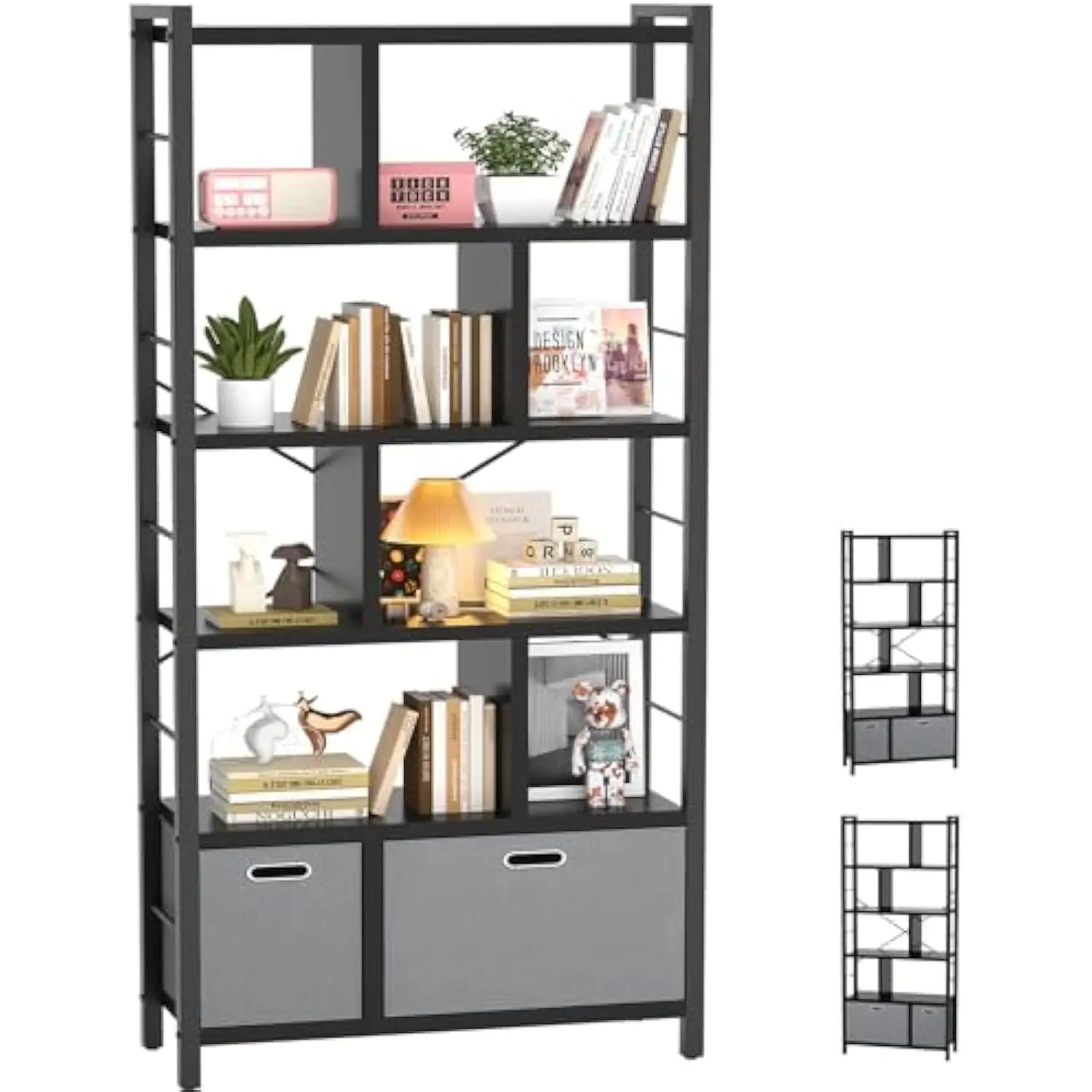 

armocity 74 Inch Tall Bookshelf, 6 Tier Bookcase with Drawers, Modern Book Shelf Display Standing Shelf Units with Storage, Woo