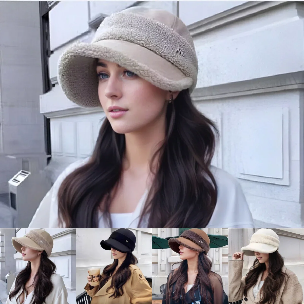 

Autumn and Winter Warmth Hat Metal Tag Plush Edge Fisherman's Hat Large Eave Fashionable Women's Versatile Design Equestrian Hat