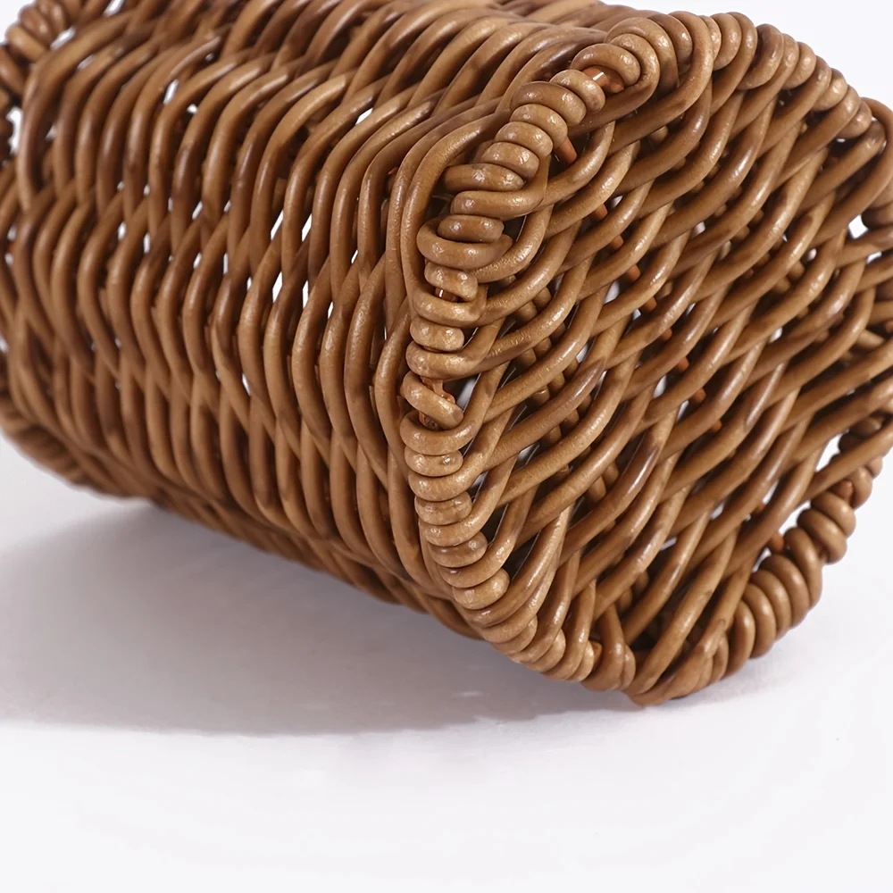 Vintage Rattan Chopstick Holder, Kitchen Utensil Storage Basket, Tabletop Cutlery Caddy for Dining Hanging Baskets