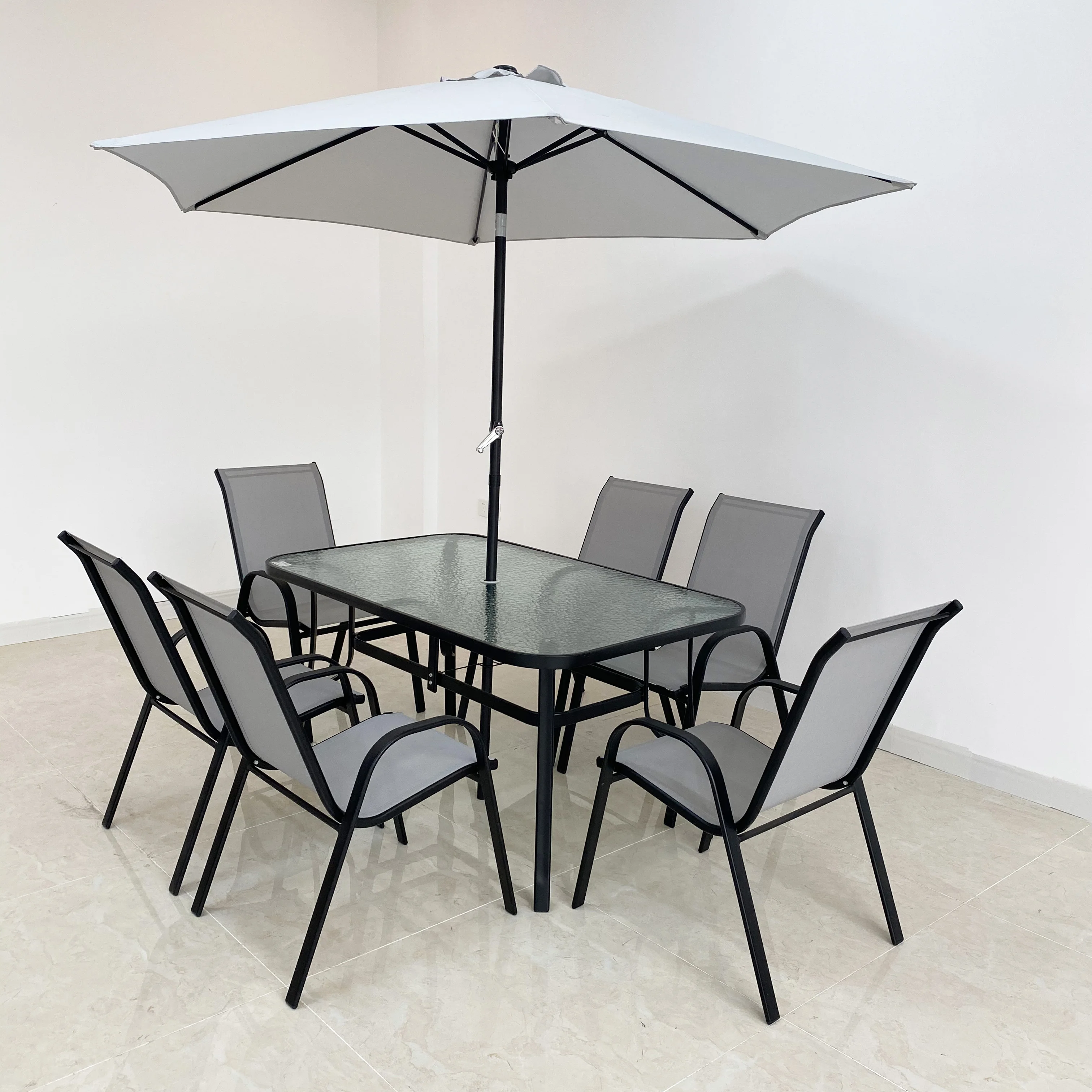 Outdoor Terrace Steel Garden Furniture Dinning Table Set 6 Chairs 1 Table Garden Set