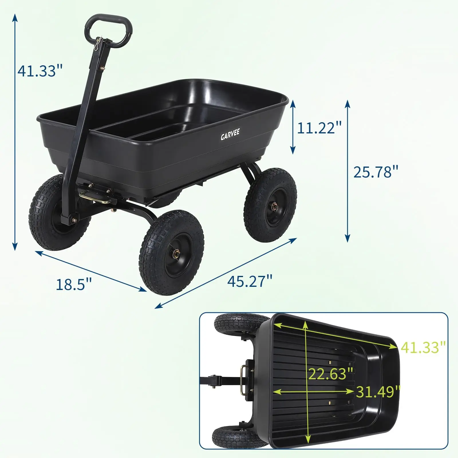 1200LB Heavy Duty Garden Dump Cart Wagon, 4 Wheel Utility Trailer With Quick Release Tilt, Pneumatic Tires For Lawn Farm Yard