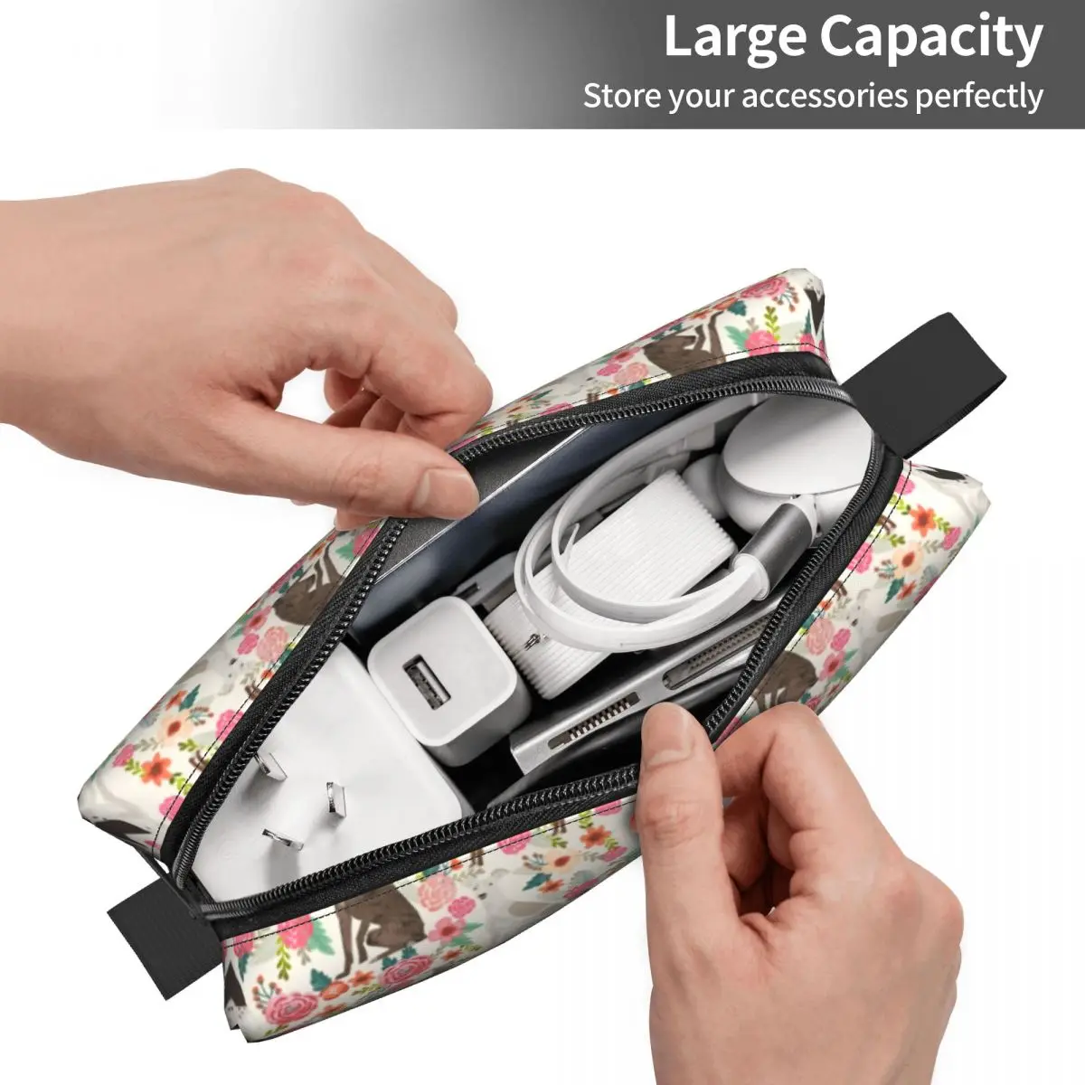 Italian Greyhound Dog Floral Toiletry Bag Sighthound Whippet Dog Cosmetic Makeup Organizer Ladies Beauty Storage Dopp Kit Case