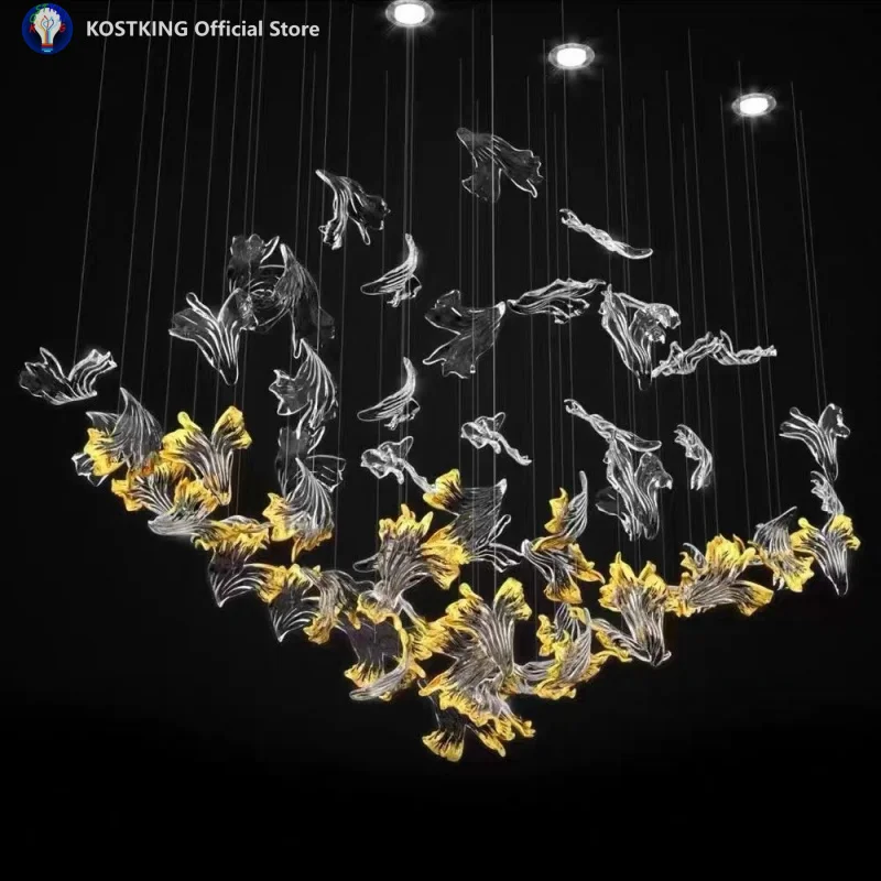 Glass maple leaf fish leaves Stone air hanging decorations Hotel sand table sales office lobby conference room fashion glass