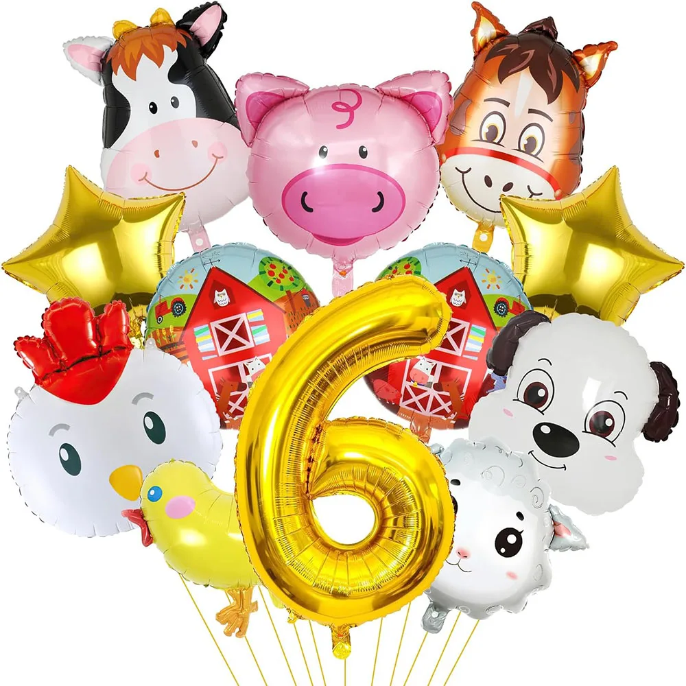 Farm-Tier-Ballons für Geburtstagsdekorationen – 12-teiliges Set mit Zahlen-Folienballons zum Thema Bauernhof, inklusive Kuh-, Esel-, Schaf-, Schwein- und Hühnerballons, Partyzubehör zum Bauernhof-Thema für Kinder. – Detail 7