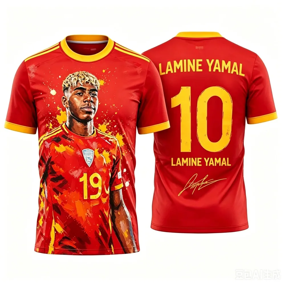 Spain Lamine Yamal No.10 Football Jersey Unisex Splash Art Portrait Print, Sport Athleisure, Fan Apparel, Quick Dry Training Top
