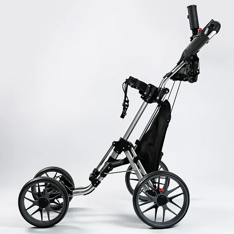 

Latest Design Golf Bag Pull Push Cart Aluminum Alloy 4 Wheels Push Golf Trolley With Umbrella Holder