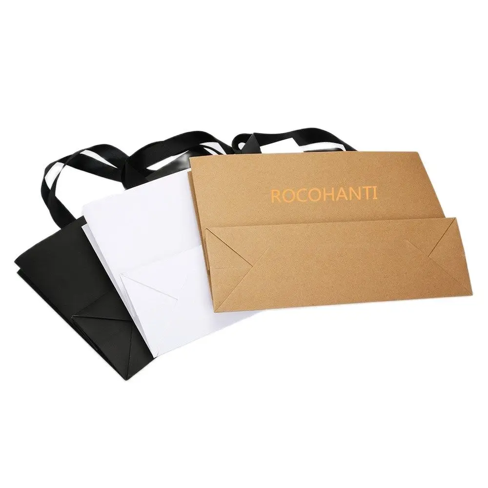 100pcs Custom LOGO Printed Kraft Brown Paper Bags with Handles for Boutique Clothes Retail Store Gift Packaging Shopping Bag