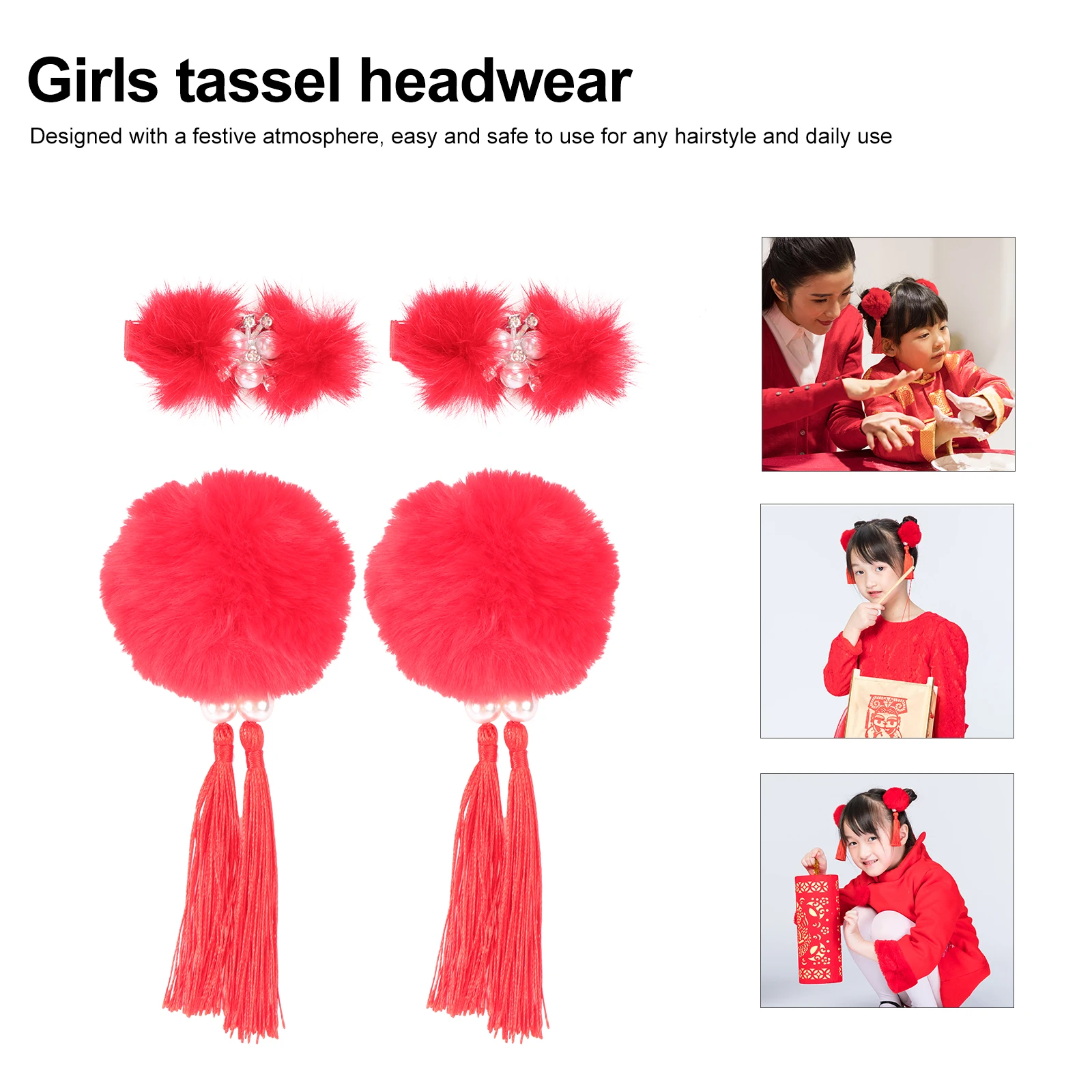 

6 Pcs Ball Hair Clip Headdress Chinese Girls' Accessories for Kids Tassel Hairpin New Year Children Accessory Shine