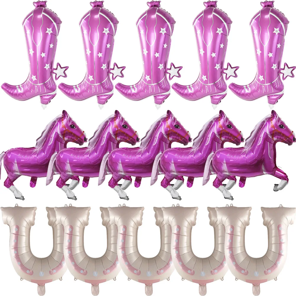 1/5 قطعة بالونات راعية البقر 17.72 × 29.53 بوصة الأحذية الوردية احباط بالون راعية البقر الغربية موضوع ديسكو جرلي حفلة عيد ميلاد زينة #2